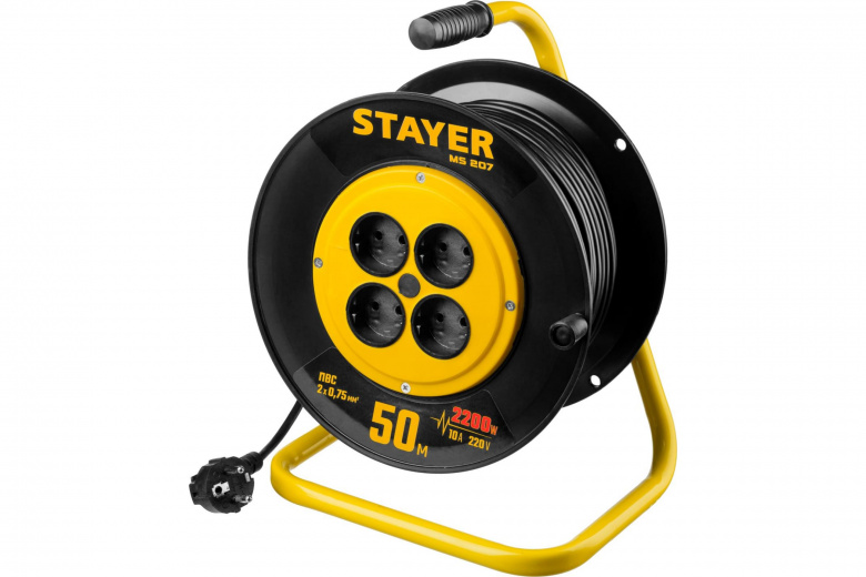 Удлинитель на катушке MS 207 50м 2200 В 4 гнезда ПВС 2x0,75 мм2 55073-50_z02 STAYER